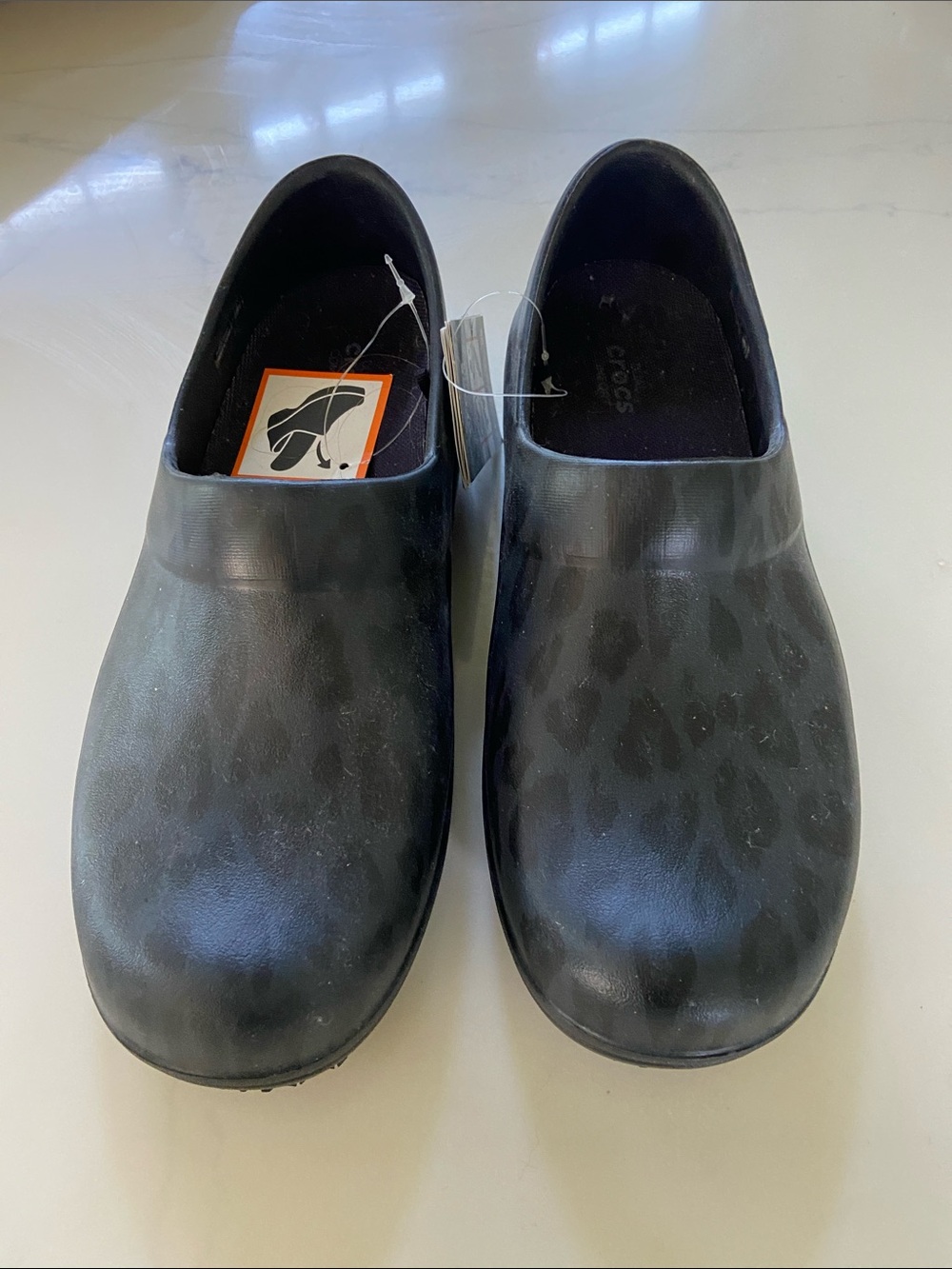 CROCS womens Black Leopard-Print Slip-Ons